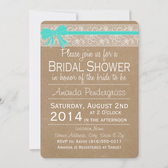 Kraft Lace Bridal Shower Invitation (Front)