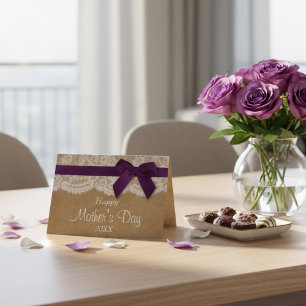 Kraft, Lace & Purple Bow Happy Mother's Day Card