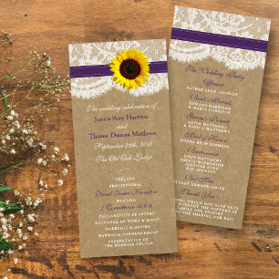 Kraft, Lace & Purple Sunflower Wedding Programs