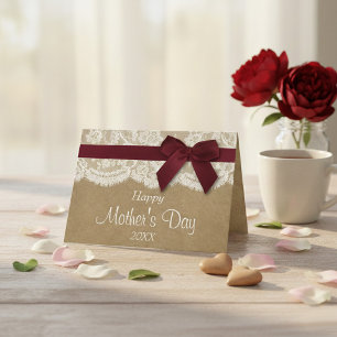 Kraft, Lace & Red Bow Happy Mother's Day Card