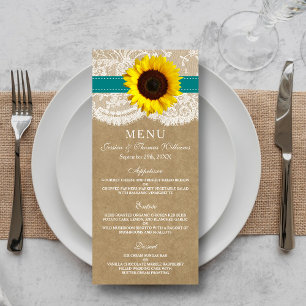 Kraft, Lace & Sunflower Wedding Menu