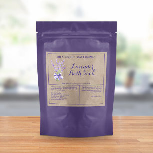 Kraft Lavender Waterproof Bath Soak Pouch Label