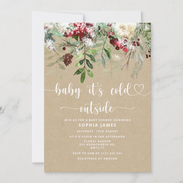 Kraft look Evergreen Baby it's cold outside Invitation (Front)
