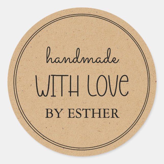 Kraft Made with Love Classic Round Sticker (Front)