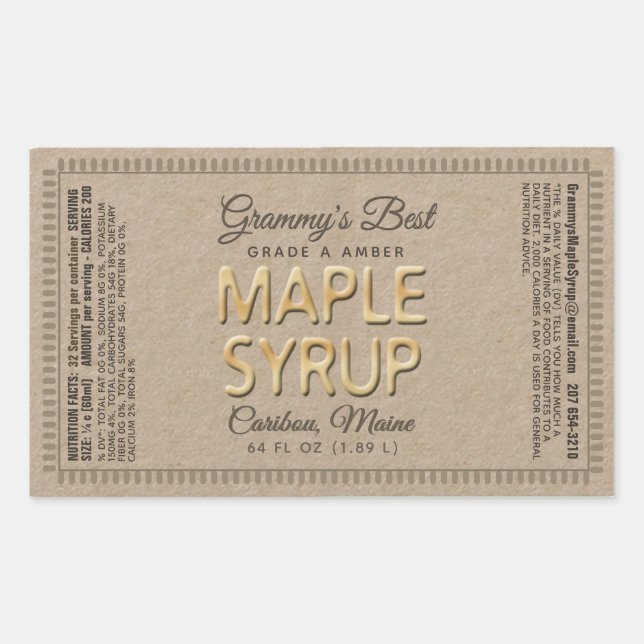 Kraft Maple Syrup Rectangle with Nutrition Facts Sticker (Front)