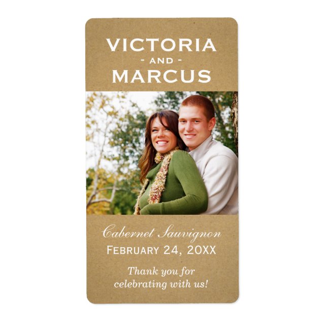 Kraft Mariage Monogramme Photo Vin bouteille Favor (Devant)