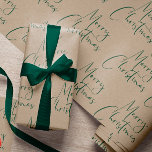 Kraft Merry Christmas Green Script Wrapping Paper<br><div class="desc">Kraft Merry Christmas script in green. Country rustic style.</div>