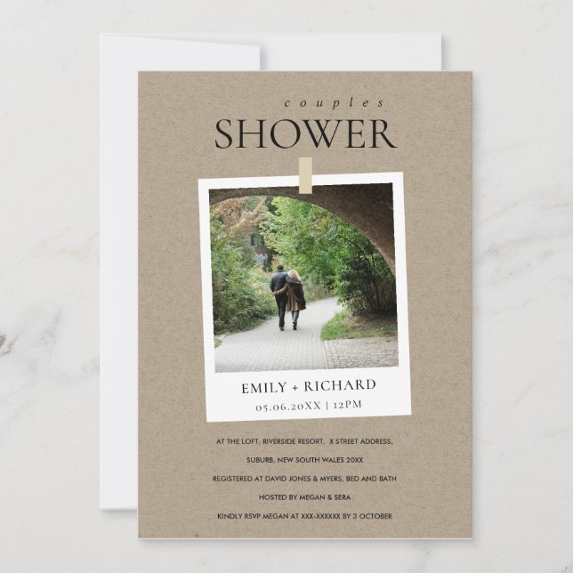 KRAFT MINIMAL CUSTOM PHOTO COUPLES SHOWER INVITE (Front)
