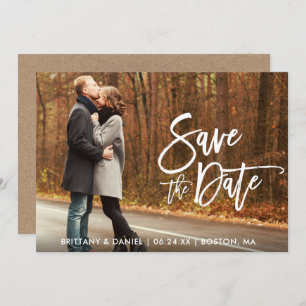 Kraft Modern Brush Script Photo Save The Date Card