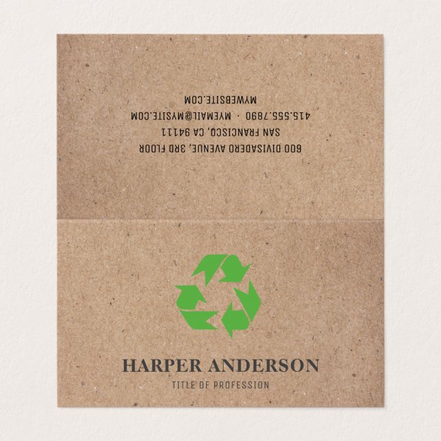 Kraft Modern Green Eco Recycling Professional Business Card (Outside Unfolded)