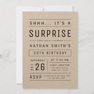Kraft Modern Simple Typography Surprise Birthday Invitation