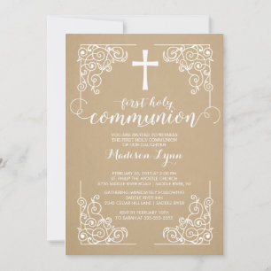 Kraft moderne Première communion sacrée Invitation