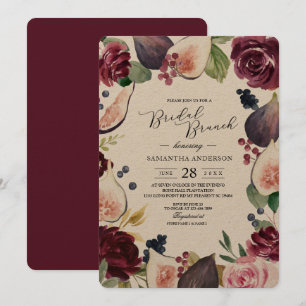 Kraft Moody & Rustic Burgundy Figs & Flowers Frame Invitation
