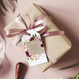 Kraft Moody & Rustic Burgundy Floral Frame & Gold Gift Tags