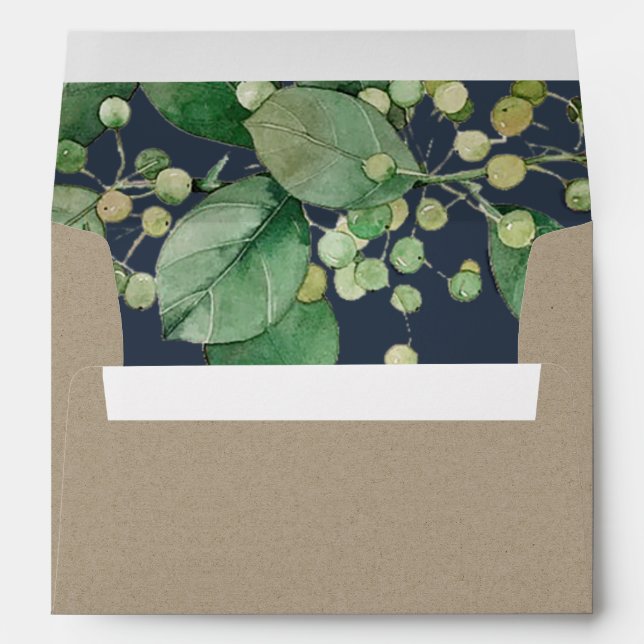 KRAFT NAVY BERRY LEAFY FOLIAGE GREENERY  ADDRESS ENVELOPE (Back (Bottom))