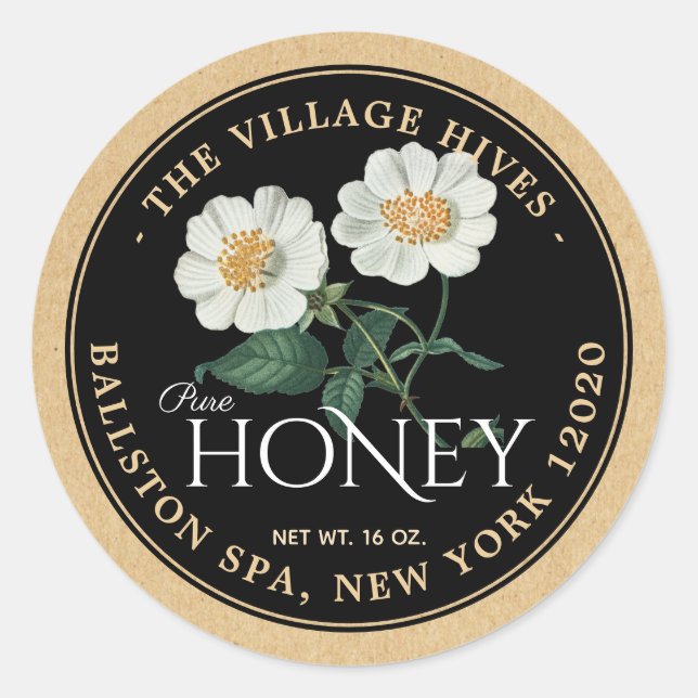 Kraft on Black Honey Label (Vintage Floral) (Front)