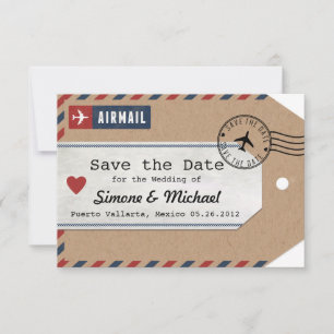 Kraft Paper Airmail Luggage Tag Save the Dates Save The Date