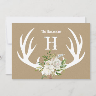 Kraft Paper Antlers Monogram Note Card