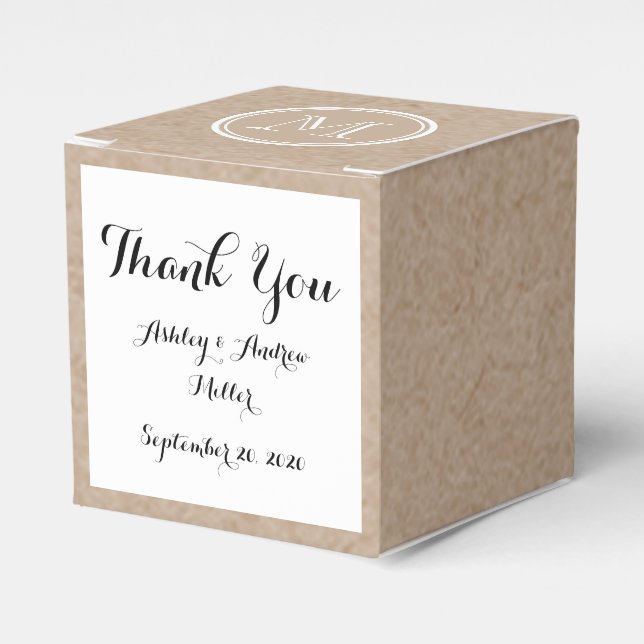 Kraft Paper Background Monogram Favor Box (Front Side)