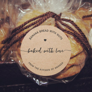 Kraft paper Baked with love from the kitchen of Classic Round Sticker