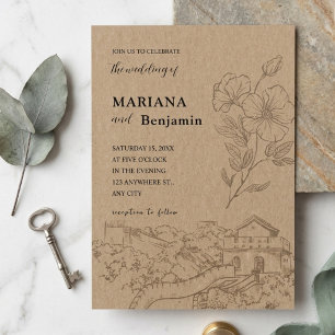 Kraft Paper Botanical Line Art Rustic Wedding Invitation