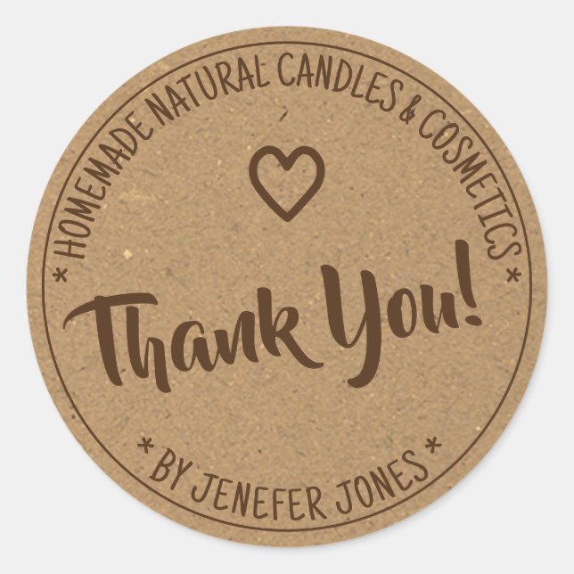 Kraft Paper Brown Border Frame Thank You Labels (Front)