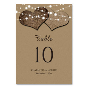 Kraft Paper Burlap Hearts Wedding Table Number