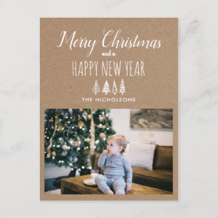 Kraft Paper Christmas & New Year Holiday Photo Postcard