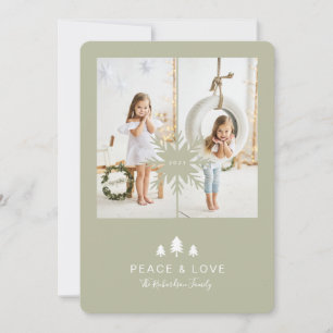 Kraft Paper Christmas Tree & Snowflake 2 Photo Holiday Card