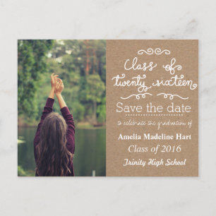 Kraft Paper Class Of 2016 Save The Date Photo Announcement Postcard