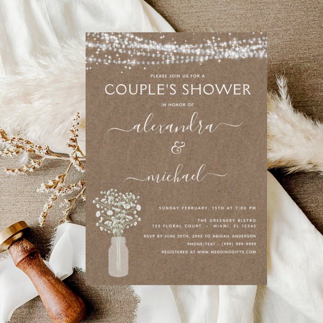 Kraft Paper Couple's Shower Rustic Farmhouse Invitation (Creator Uploaded)