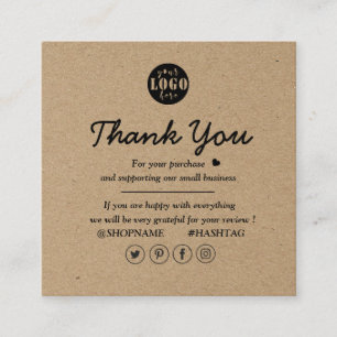 Kraft Paper Custom Logo Thank You For Business Square Business Card