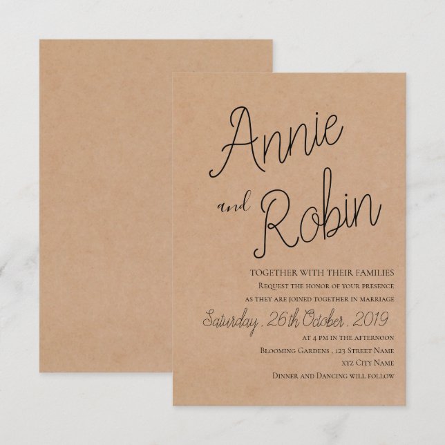 Kraft Paper Custom Script Wedding Invitation (Front/Back)