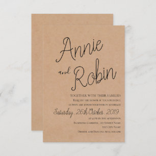 Kraft Paper Custom Script Wedding Invitation