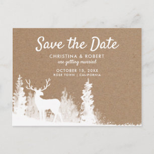 Kraft Paper Deer Christmas Save The Date Announcement Postcard