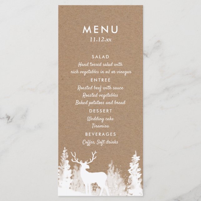 Kraft Paper Deer Christmas Wedding Menu (Front)
