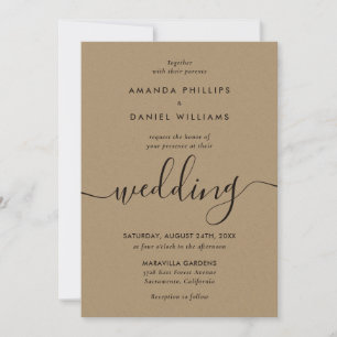 Kraft Paper Elegant Script Wedding Invitation