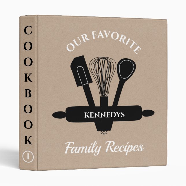 Kraft Paper Family Recipe Personalized Cookbook   Binder (Front/Spine)