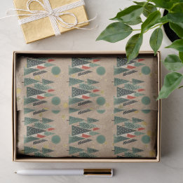 Kraft Paper Green Trees Gold Stars Tissue Paper