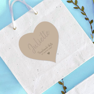 Kraft Paper Handmade with Love Heart Custom Name  Sticker