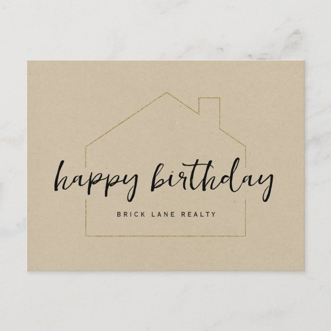 Kraft Paper Happy Birthday Realty  Postcard (Front)