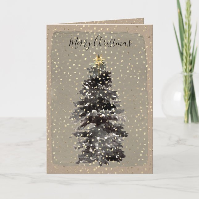 Kraft Paper Holiday Spruce Tree Falling Gold Snow (Front)
