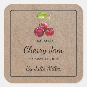 Kraft Paper Homemade Cherry Jam Square Label