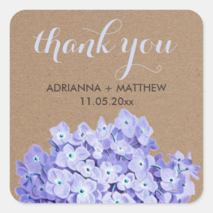 Kraft Paper Hydrangeas Floral Thank You Wedding Square Sticker