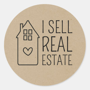Kraft Paper I Sell Real Estate Classic Round Sticker