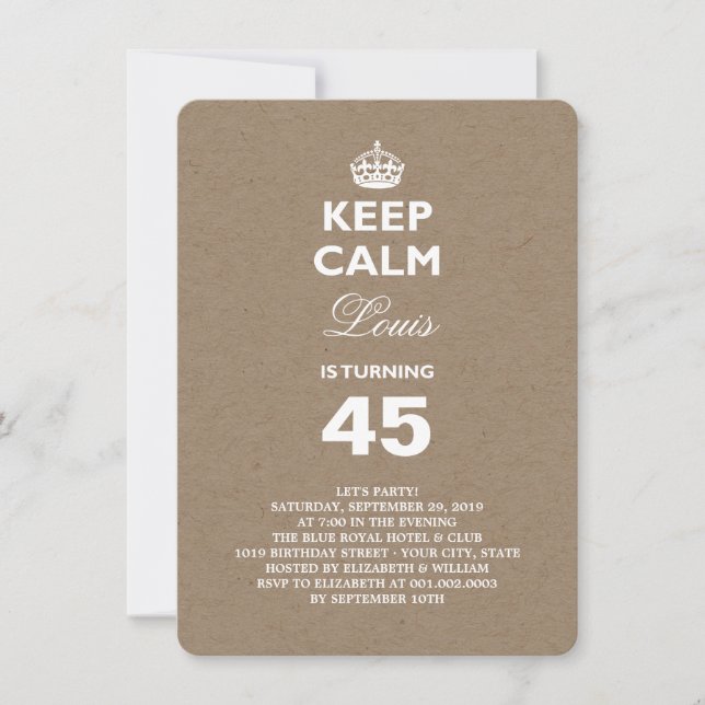 Kraft Paper Keep Calm Funny 40th Birthday Invite (Front)