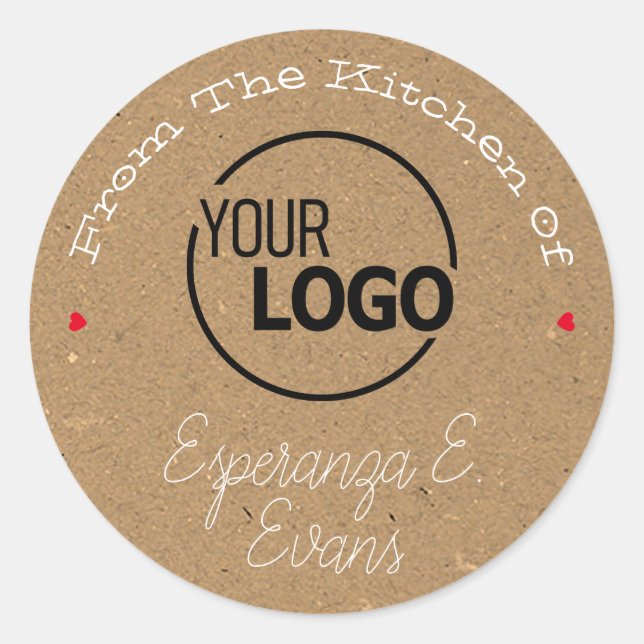 Kraft Paper Logo Signature Template Tiny Red Heart Classic Round Sticker (Front)