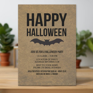 Kraft Paper Look Happy Halloween Rustic Bat Invitation