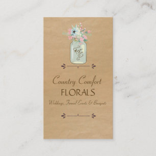 Kraft Paper Look Rustic Mason Jar Modern Floral Business Card