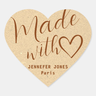 Kraft Paper Made with Love Heart Calligraphy Beige Sticker